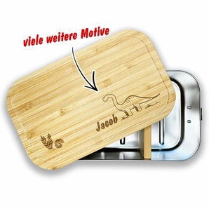 Unikatolo Brotdose mit Gravur Edelstahl mit Bambusdeckel