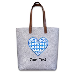 Unikatolo personalisierte Filztasche Herz Blau Weiß mit Wunschtext